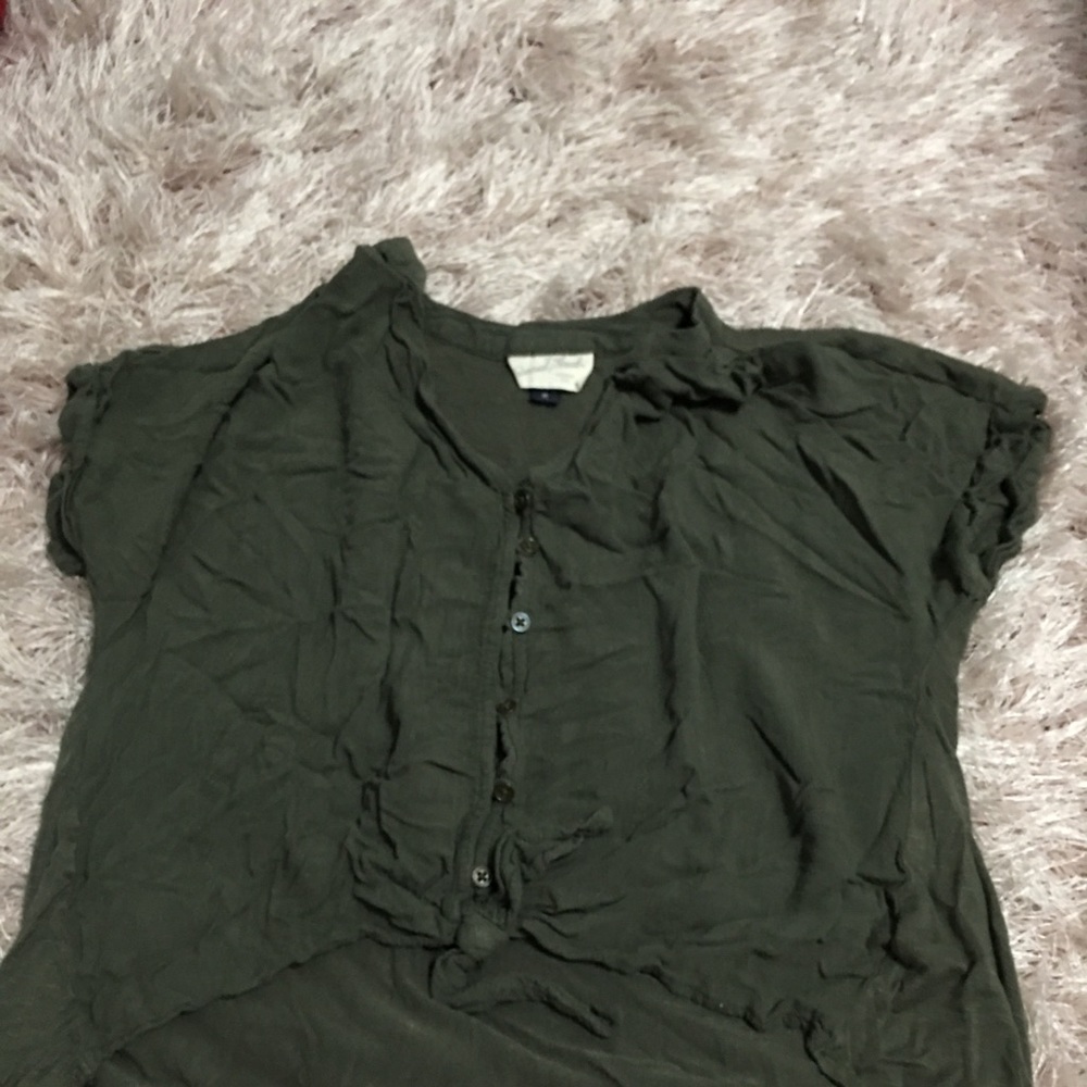 high low army green button down